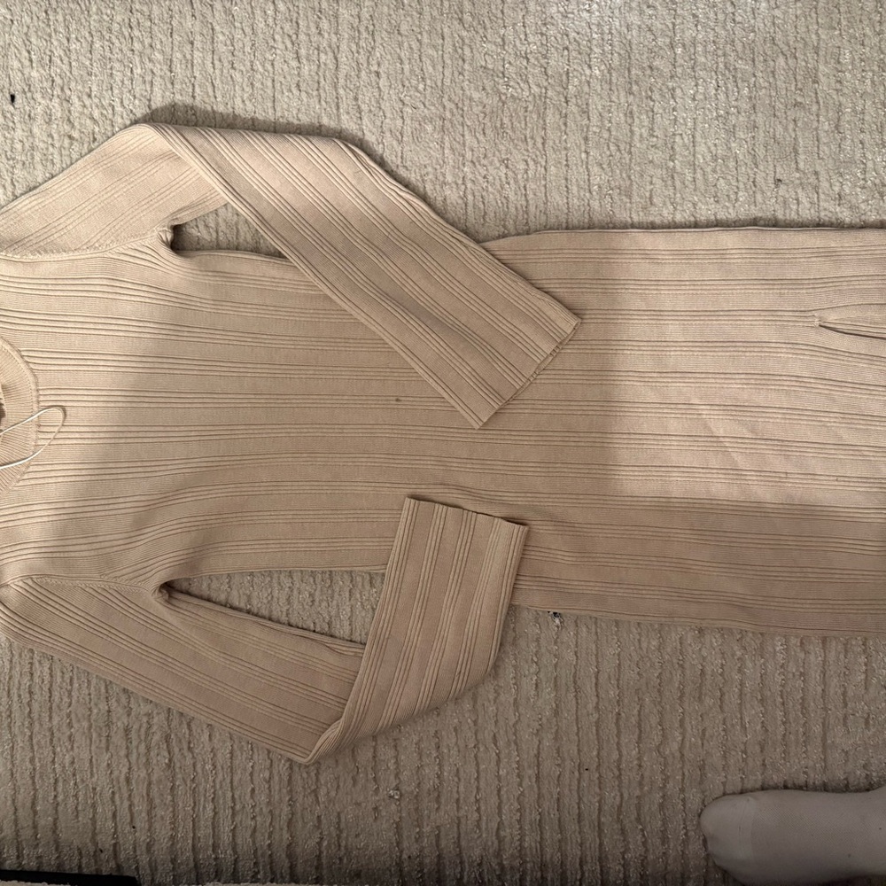 Elegant Cream Ribbed Mini Dress